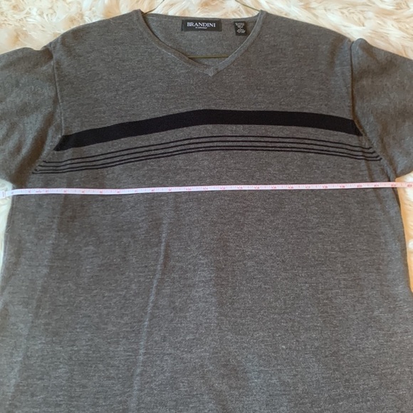 Men's Brandini Gray with Black Horizontal Stripes Short Sleeve Sweater  Size L - Picture 5 of 5